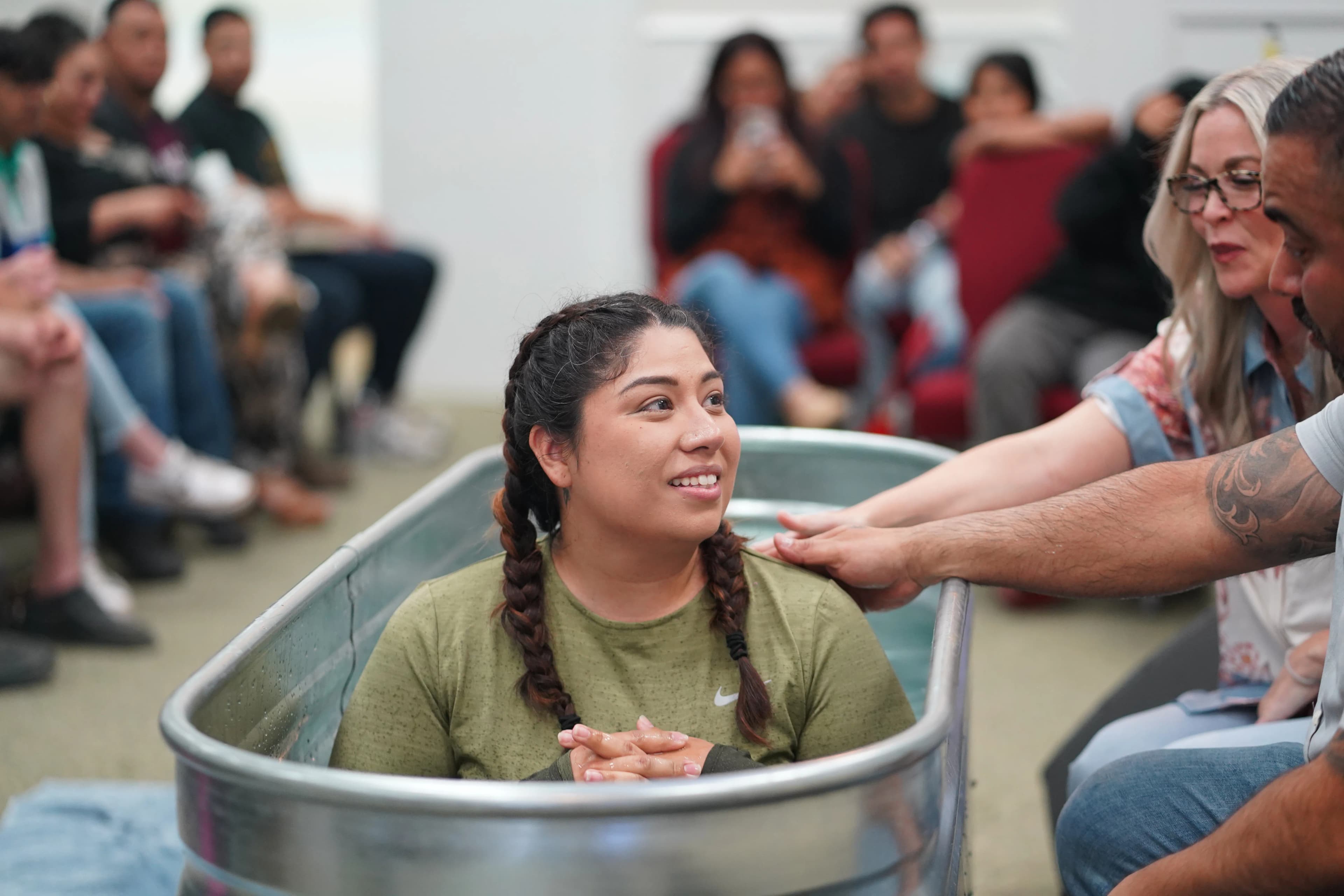 Woman being baptised