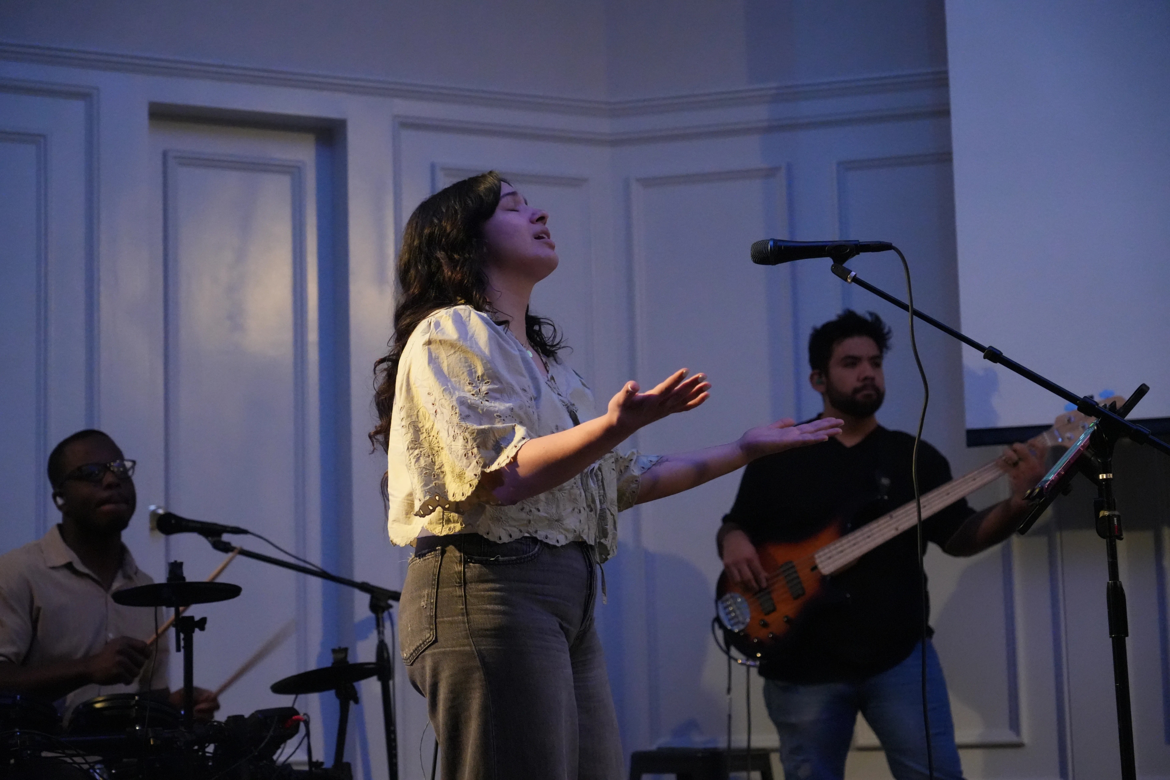 Worship leader singing